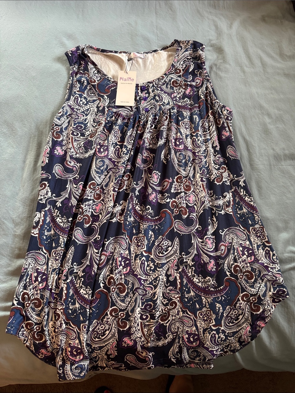 Plafte Paisley Scoop Neck Tank Top - Navy & Purple